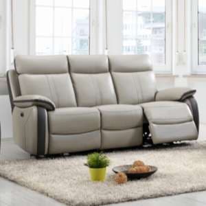 Colon Electric Leather 3 Seater Sofa In Dual Tone Light Grey - UK