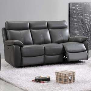 Colon Electric Leather Recliner 3 Seater Sofa In Dark Grey - UK