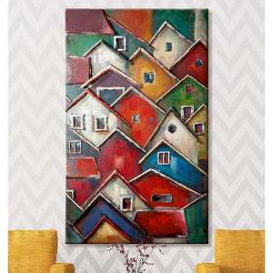 Colorful Village Picture Metal Wall Art In Multicolor - UK