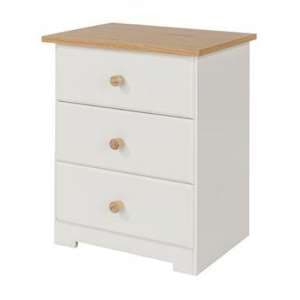 Chorley Three Drawer Bedside Cabinet In White And Soft Cream - UK
