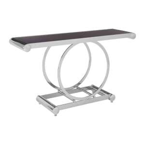 Columbus Black Glass Console Table With Polished Silver Frame - UK
