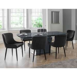 Caishen Extending Grey Gloss Dining Table With 6 Lakia Grey Chairs