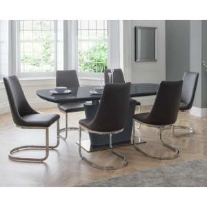 Caishen Extending Grey High Gloss Dining Table With 6 Chairs