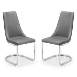 Caishen Grey Faux Leather Cantilever Dining Chair In Pair - UK
