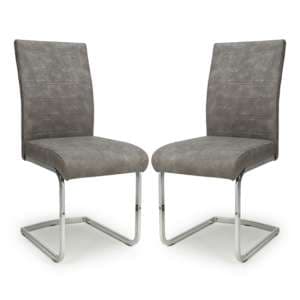 Conary Light Grey Suede Effect Dining Chairs In Pair