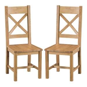Concan Medium Oak Cross Back Wooden Seat Dining Chairs In Pair