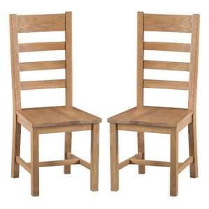 Concan Medium Oak Ladder Back Wooden Seat Dining Chairs In Pair