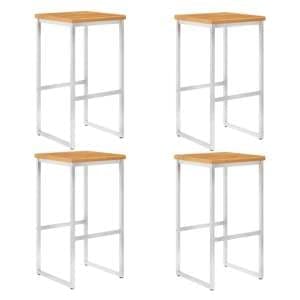 Connie Set Of 4 Wooden Bar Stools With Steel Frame In Natural