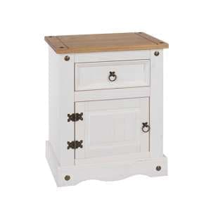 Consett Wooden Bedside Cabinet With 1 Door 1 Drawer In White - UK