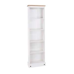 Consett Wooden Tall Narrow Bookcase In White