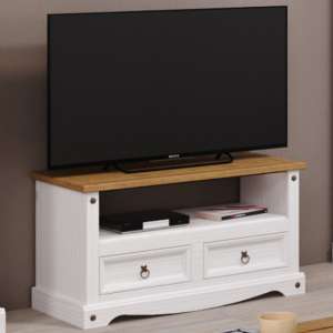 Consett Wooden TV Stand With 2 Drawers 1 Shelf In White - UK