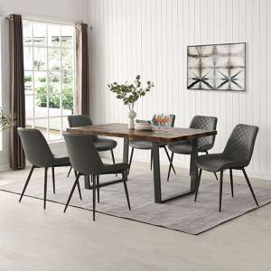 Constable Rustic Oak Wooden Dining Table With 6 Grey Chairs - UK