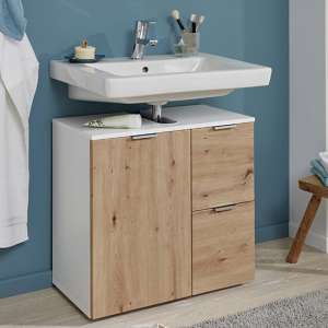 Coone Vanity Unit In White High Gloss And Knotty Oak