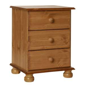 Copenham Wooden 3 Drawers Bedside Cabinet In Pine - UK