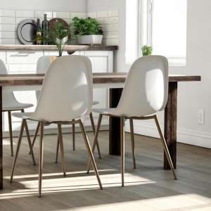 Couplie White Plastic Dining Chairs With Metal Frame In Pair - UK