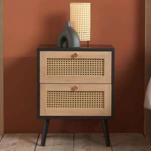 Coralie Wooden Bedside Cabinet With 2 Drawers In Black - UK