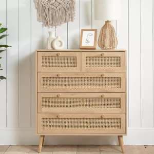 Coralie Wooden Chest Of 5 Drawers In Oak - UK