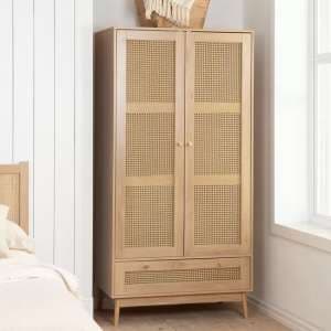 Coralie Wooden Wardrobe With 2 Doors And 1 Drawer In Oak - UK
