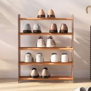 Cordova 5 Tier Wide Wooden Shoe Storage Rack In Brown - UK