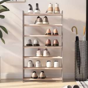Cordova 7 Tier Wide Wooden Shoe Storage Rack In Grey - UK