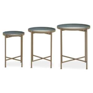 Cordue Grey Enamel Set Of 3 Side Tables With Gold Metal Legs - UK
