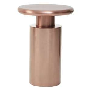 Cordue Round Metal Side Table In Copper Cylindrical Base - UK