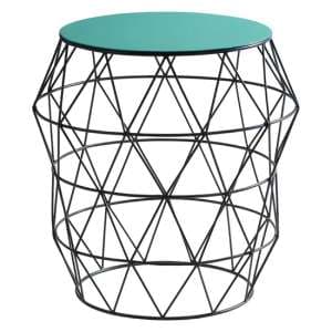 Coreca Round Metal Side Table With Black Base In Green - UK