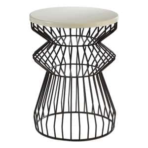 Coreca Round Metal Side Table With Black Curved Base In White - UK
