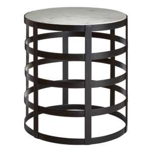 Coreca Round White Marble Top Side Table With Black Grid Frame - UK
