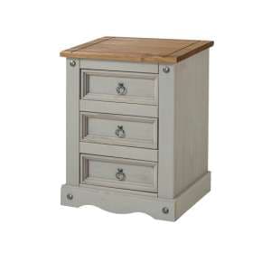 Consett Bedside Cabinet In Grey Washed Wax With Three Drawers - UK