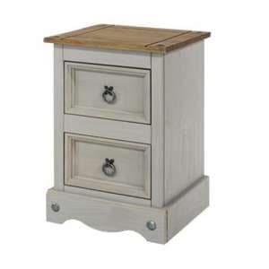 Consett Bedside Cabinet In Grey Washed Wax With Two Drawers - UK