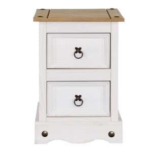 Consett Bedside Cabinet In White Washed Wax With Two Drawers - UK