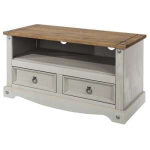 Consett TV Stand In Grey Washed Wax Finish With Two Drawers