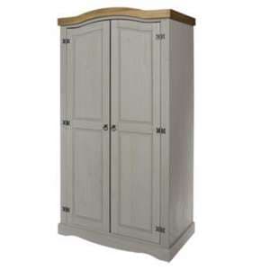 Consett Wardrobe In Grey Washed Wax Finish With Two Doors - UK