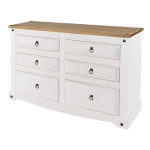 Consett Wide Chest Of Drawers In White Washed Wax Finish - UK