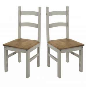 Consett Wooden Dining Chairs In Grey Washed Wax In A Pair