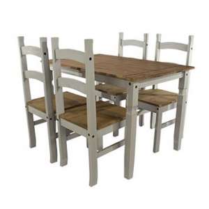 Consett Wooden Large Dining Set In Grey With 4 Chairs