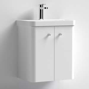 Corinth 50cm Wall Vanity Unit With Basin In Gloss White - UK