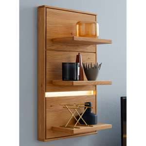 Corlu Wooden 3 Tier Wall Shelf In Oak With LED