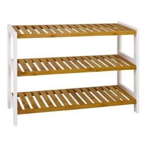 Cornville 3 Shelves Shoe Storage Rack In White And Natural - UK