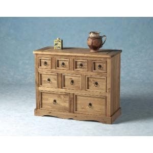 Central 9 Drawers Chest In Distressed Waxed Pine - UK