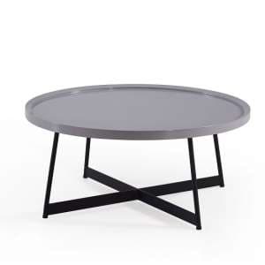 Corrick Circular Coffee Table In Grey High Gloss And Metal Legs