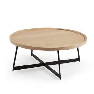 Corrick Circular Coffee Table In White Oak And Metal Legs
