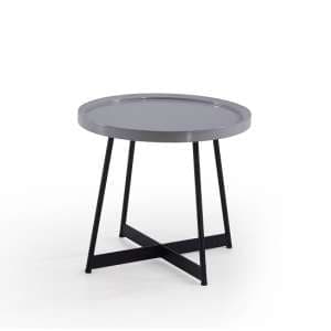 Corrick Circular End Table In Grey High Gloss And Metal Legs - UK