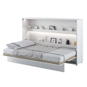 Cortez Double Bed Wall Horizontal In Matt White With LED - UK