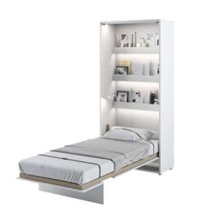 Cortez High Gloss Single Bed Wall Vertical In White With LED
