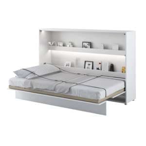 Cortez Gloss Small Double Bed Wall Horizontal In White With LED - UK