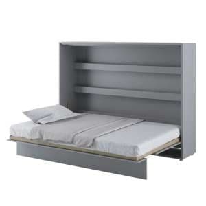 Cortez Wooden Double Bed Wall Horizontal In Matt Grey With LED
