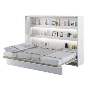 Cortez Wooden Double Bed Wall Horizontal In Matt White With LED