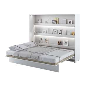 Cortez Wooden King Size Bed Wall Horizontal In White With LED - UK